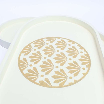 Lotus Carved Oval Tray - Offwhite (Medium)