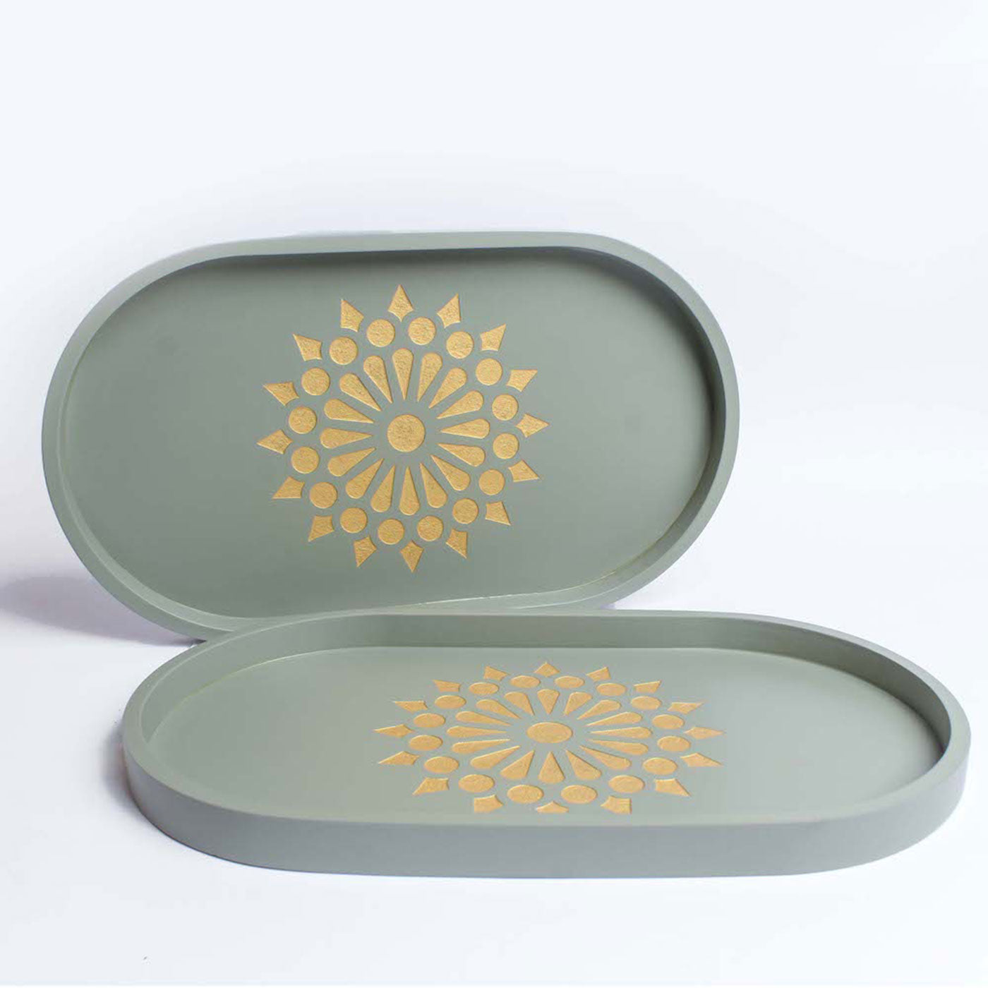 Grey Engraved Oval Tray - Grey (Medium)