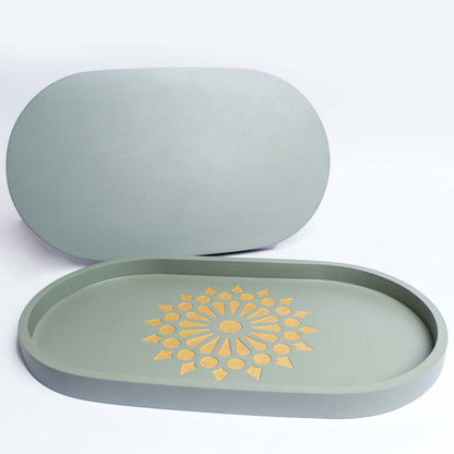 Grey Engraved Oval Tray - Grey (Medium)