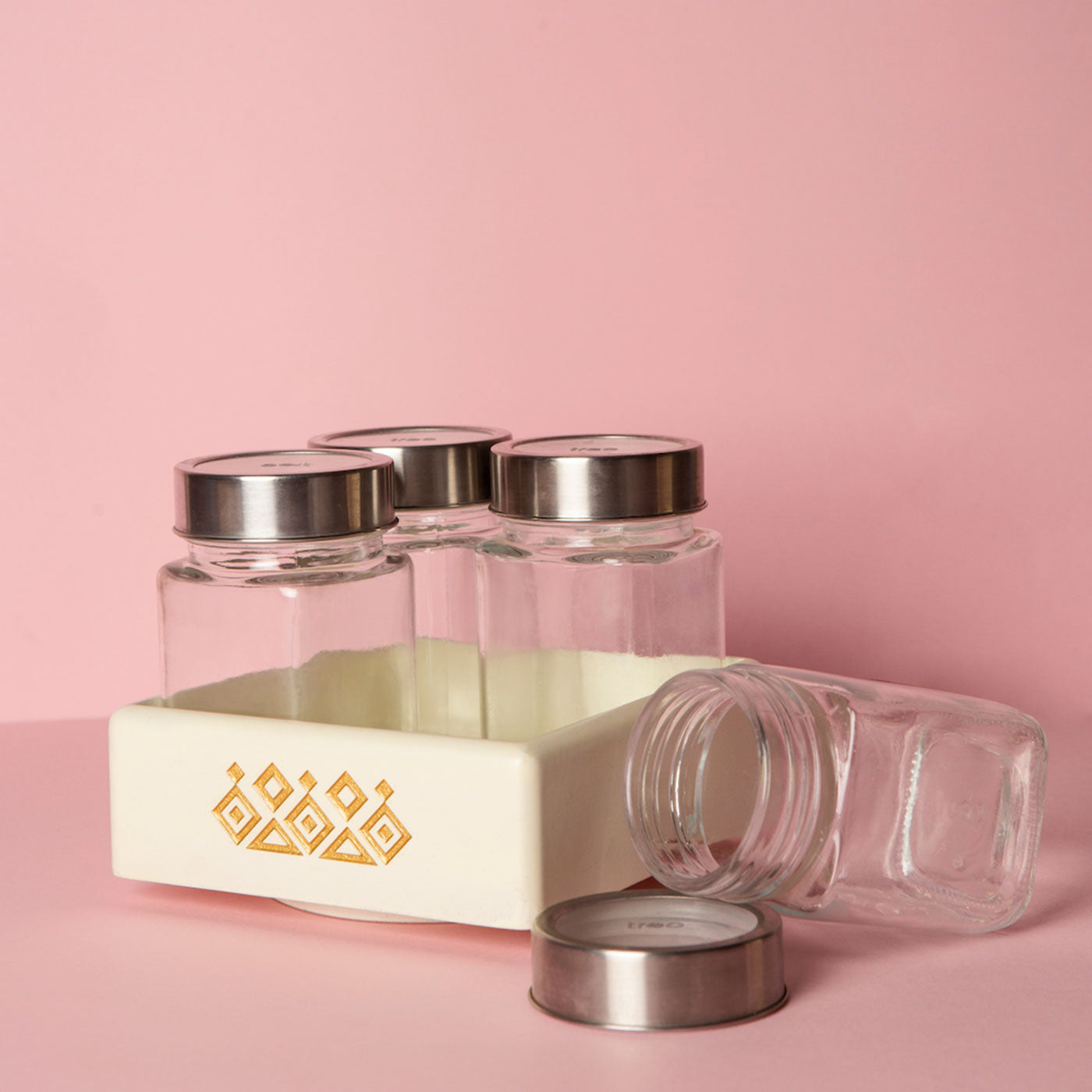 Off White Revolving Jar Tray Organiser