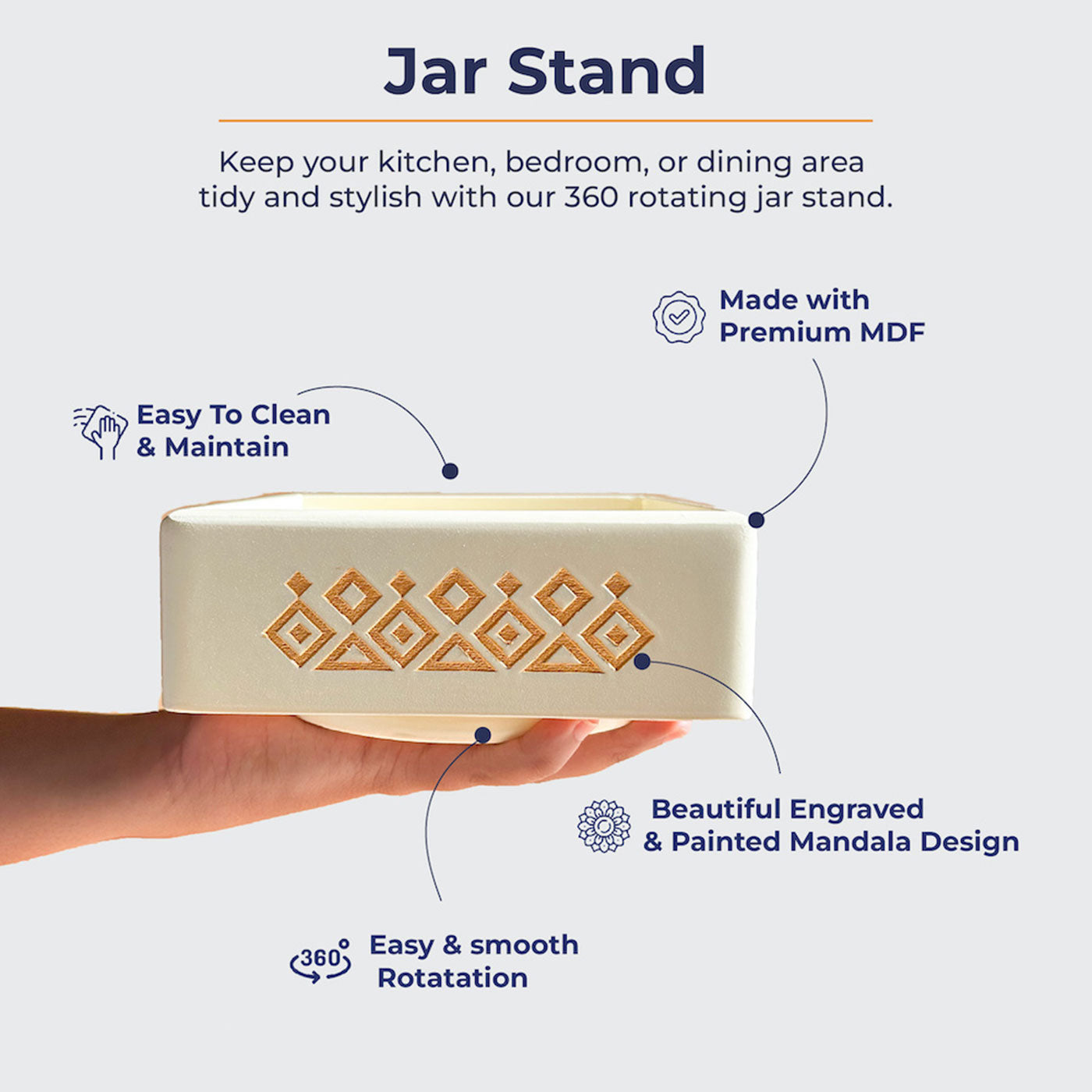 Off White Revolving Jar Tray Organiser