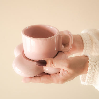 Handmade floral Espresso Cup saucer set-Pink