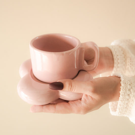 Handmade floral Espresso Cup saucer set-Pink