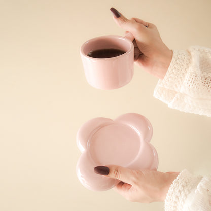 Handmade floral Espresso Cup saucer set-Pink