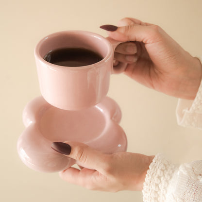 Handmade floral Espresso Cup saucer set-Pink