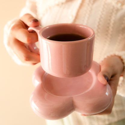 Handmade floral Espresso Cup saucer set-Pink