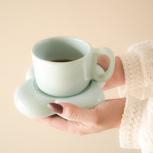 Handmade Floral Espresso Cup Saucer Set-Blue