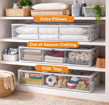 Large Under Bed Storage Box | Heavy-Duty Foldable Organizer with Thick PVC Transparent Cover | Dustproof Storage for Clothes, Shoes, Quilts & Blankets | Home Organizer (Pack of 2)