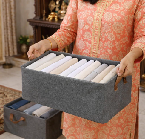 DecorTwist Transparent Shoe Storage Box for Closet & Under Bed | Foldable Dustproof Plastic Organizer for Shoes, Clothes & Blankets (Style 4)