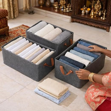 DecorTwist Transparent Shoe Storage Box for Closet & Under Bed | Foldable Dustproof Plastic Organizer for Shoes, Clothes & Blankets (Style 4)