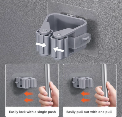 DecorTwist Wall Mounted Broom & Mop Holder with Hooks | Heavy Duty Polypropylene Cleaning Tool Organizer | Space Saving Broomstick Stand for Home, Kitchen & Bathroom