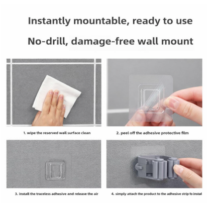 DecorTwist Wall Mounted Broom & Mop Holder with Hooks | Heavy Duty Polypropylene Cleaning Tool Organizer | Space Saving Broomstick Stand for Home, Kitchen & Bathroom