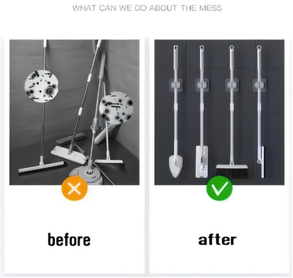 DecorTwist Wall Mounted Broom & Mop Holder with Hooks | Heavy Duty Polypropylene Cleaning Tool Organizer | Space Saving Broomstick Stand for Home, Kitchen & Bathroom