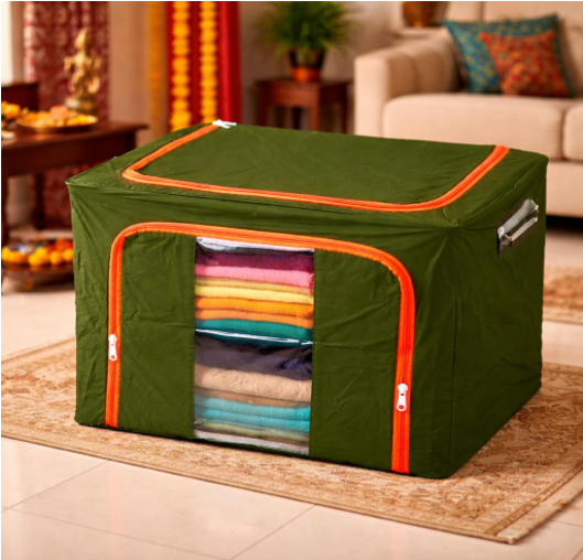 DecorTwist Cloth Storage Organiser Box with Zipper Window | Foldable Wardrobe Storage | Dustproof & Stackable