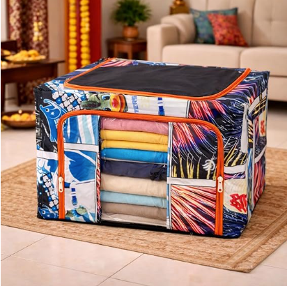 DecorTwist Cloth Storage Organiser Box with Zipper Window | Foldable Wardrobe Storage | Dustproof & Stackable