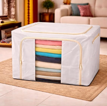 DecorTwist Cloth Storage Organiser Box with Zipper Window | Foldable Wardrobe Storage | Dustproof & Stackable