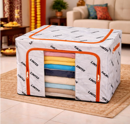 DecorTwist Cloth Storage Organiser Box with Zipper Window | Foldable Wardrobe Storage | Dustproof & Stackable