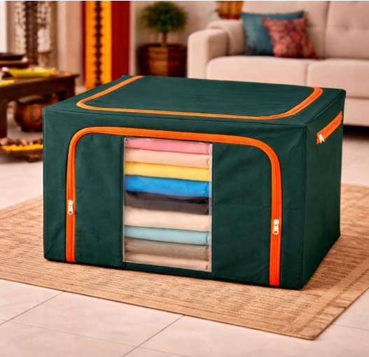 DecorTwist Cloth Storage Organiser Box with Zipper Window | Foldable Wardrobe Storage | Dustproof & Stackable