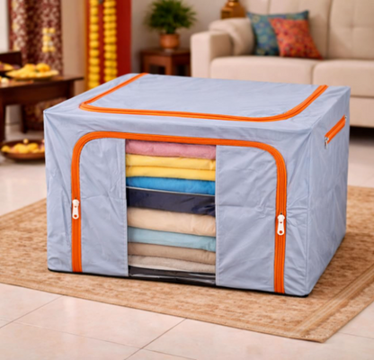 DecorTwist Cloth Storage Organiser Box with Zipper Window | Foldable Wardrobe Storage | Dustproof & Stackable
