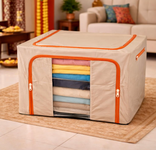 DecorTwist Cloth Storage Organiser Box with Zipper Window | Foldable Wardrobe Storage | Dustproof & Stackable