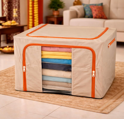 DecorTwist Cloth Storage Organiser Box with Zipper Window | Foldable Wardrobe Storage | Dustproof & Stackable