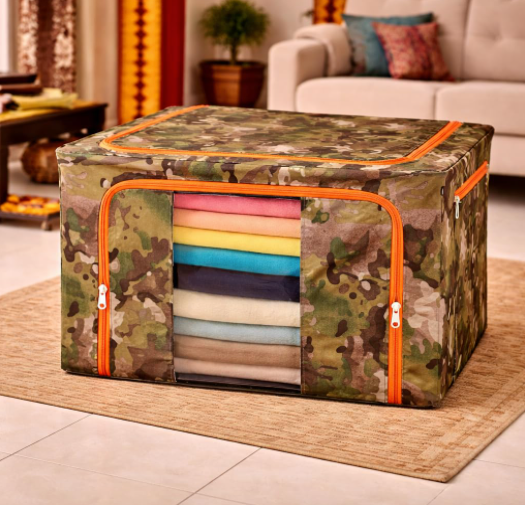 DecorTwist Cloth Storage Organiser Box with Zipper Window | Foldable Wardrobe Storage | Dustproof & Stackable