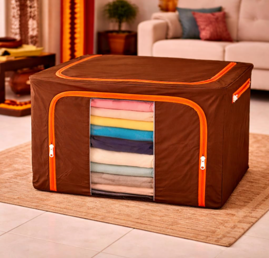 DecorTwist Cloth Storage Organiser Box with Zipper Window | Foldable Wardrobe Storage | Dustproof & Stackable