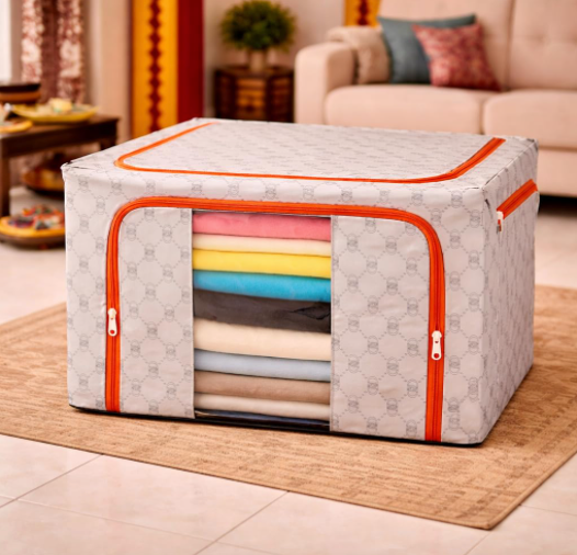 DecorTwist Cloth Storage Organiser Box with Zipper Window | Foldable Wardrobe Storage | Dustproof & Stackable