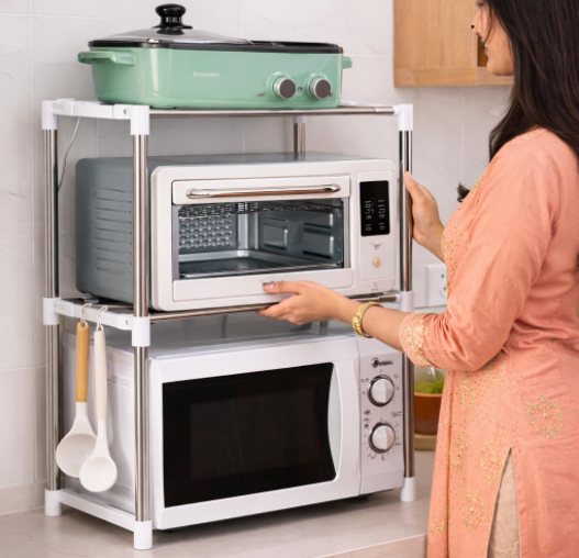 DecorTwist Stainless Steel Microwave Oven Storage Rack for Kitchen | Universal Countertop Organizer | Heavy-Duty Rust Resistant Rack for Microwave, Oven & Appliances