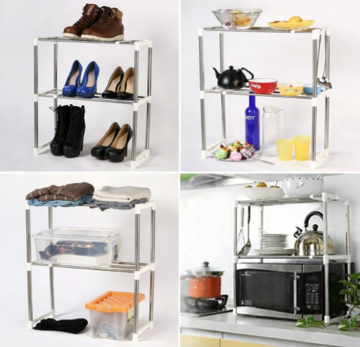 DecorTwist Stainless Steel Microwave Oven Storage Rack for Kitchen | Universal Countertop Organizer | Heavy-Duty Rust Resistant Rack for Microwave, Oven & Appliances