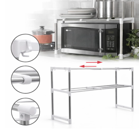 DecorTwist Stainless Steel Microwave Oven Storage Rack for Kitchen | Universal Countertop Organizer | Heavy-Duty Rust Resistant Rack for Microwave, Oven & Appliances