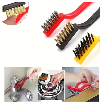 DecorTwist 3-Piece Mini Wire Brush Set – Brass, Nylon & Stainless Steel Bristles for Rust, Dirt, Paint & Grime Removal – Heavy-Duty Cleaning Tool