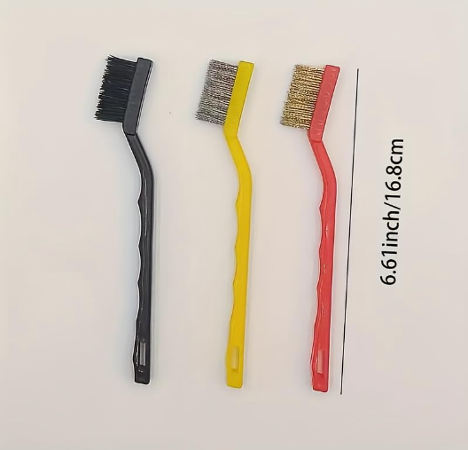 DecorTwist 3-Piece Mini Wire Brush Set – Brass, Nylon & Stainless Steel Bristles for Rust, Dirt, Paint & Grime Removal – Heavy-Duty Cleaning Tool