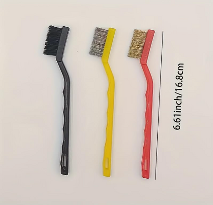 DecorTwist 3-Piece Mini Wire Brush Set – Brass, Nylon & Stainless Steel Bristles for Rust, Dirt, Paint & Grime Removal – Heavy-Duty Cleaning Tool