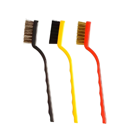 DecorTwist 3-Piece Mini Wire Brush Set – Brass, Nylon & Stainless Steel Bristles for Rust, Dirt, Paint & Grime Removal – Heavy-Duty Cleaning Tool