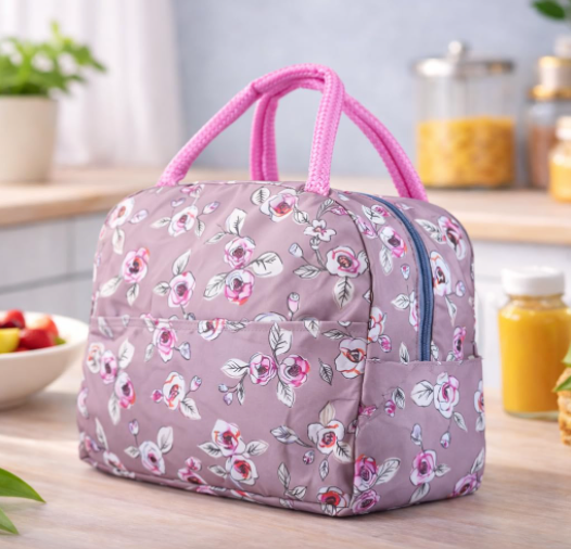 DecorTwist Insulated Lunch Bag for Office & School | Reusable Fabric Tiffin Carry Bag | Lightweight & Leak Resistant