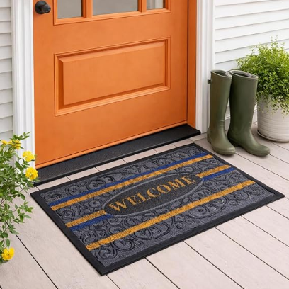 DecorTwist PVC Welcome Door Mat 60x40 cm | Heavy Duty Anti-Slip Rubber Back | Indoor & Outdoor Entrance Floor Mat | Waterproof Dust & Dirt Trapper Doormat for Home, Office