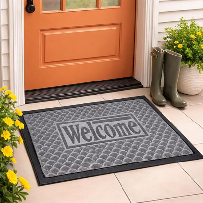 DecorTwist PVC Door Mat 60x40 cm | Heavy Duty Indoor Outdoor Entrance Mat | 4mm Thick Anti-Slip Rubber Back | Waterproof Dust & Dirt Trapper Welcome Floor Mat