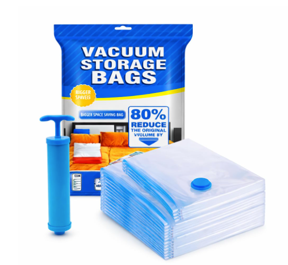Vacuum Compression Storage Bags with Hand Pump – Space Saver Bags for Clothes, Blankets, Quilts & Travel | Heavy-Duty Double Seal | Airtight & Reusable (Set of 5 – Mixed Sizes)