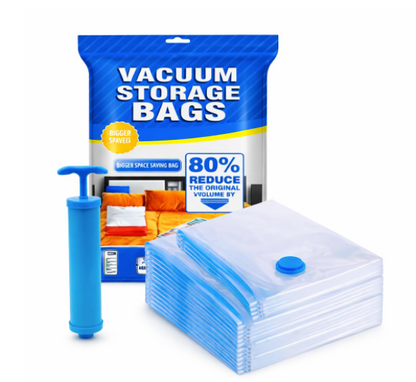 Vacuum Compression Storage Bags with Hand Pump – Space Saver Bags for Clothes, Blankets, Quilts & Travel | Heavy-Duty Double Seal | Airtight & Reusable (Set of 5 – Mixed Sizes)