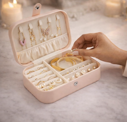Portable Travel Jewellery Box | PU Leather Mini Organiser for Rings, Earrings, Necklaces | Soft Velvet Lining | Compact Gift Jewellery Case for Women & Girls