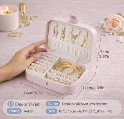Portable Travel Jewellery Box | PU Leather Mini Organiser for Rings, Earrings, Necklaces | Soft Velvet Lining | Compact Gift Jewellery Case for Women & Girls