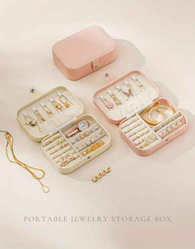 Portable Travel Jewellery Box | PU Leather Mini Organiser for Rings, Earrings, Necklaces | Soft Velvet Lining | Compact Gift Jewellery Case for Women & Girls