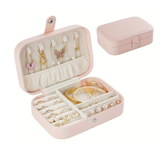 Portable Travel Jewellery Box | PU Leather Mini Organiser for Rings, Earrings, Necklaces | Soft Velvet Lining | Compact Gift Jewellery Case for Women & Girls