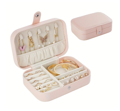 Portable Travel Jewellery Box | PU Leather Mini Organiser for Rings, Earrings, Necklaces | Soft Velvet Lining | Compact Gift Jewellery Case for Women & Girls