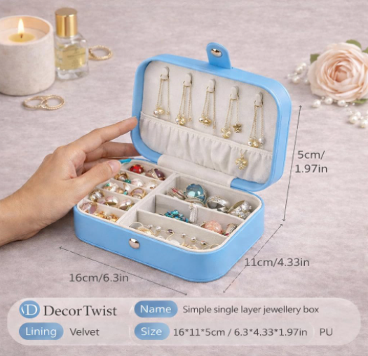 Portable Travel Jewellery Box | PU Leather Mini Organiser for Rings, Earrings, Necklaces | Soft Velvet Lining | Compact Gift Jewellery Case for Women & Girls