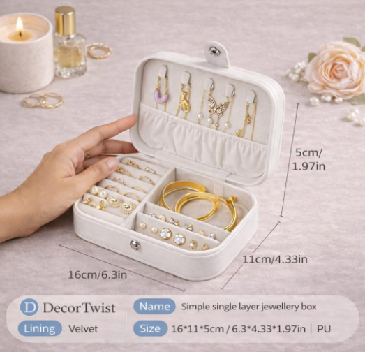 Portable Travel Jewellery Box | PU Leather Mini Organiser for Rings, Earrings, Necklaces | Soft Velvet Lining | Compact Gift Jewellery Case for Women & Girls