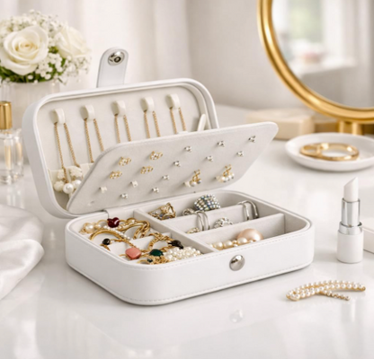 Portable Travel Jewellery Box | PU Leather Mini Organiser for Rings, Earrings, Necklaces | Soft Velvet Lining | Compact Gift Jewellery Case for Women & Girls
