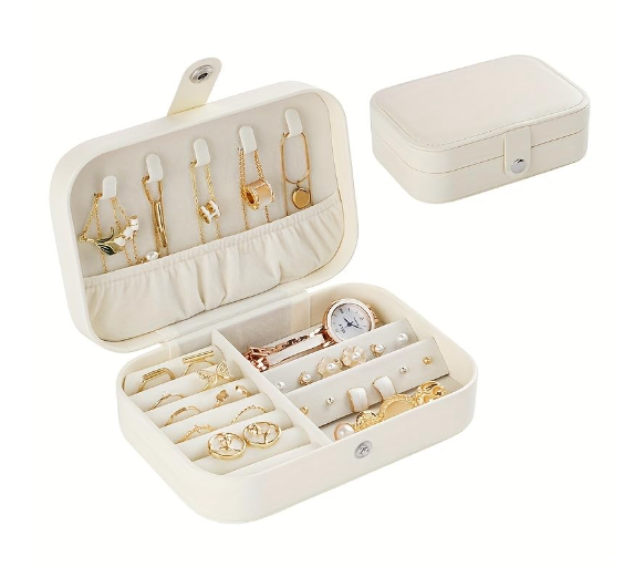 Portable Travel Jewellery Box | PU Leather Mini Organiser for Rings, Earrings, Necklaces | Soft Velvet Lining | Compact Gift Jewellery Case for Women & Girls