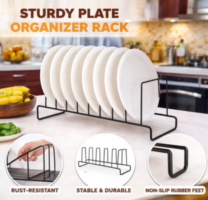 DecorTwist Stainless Steel Modular Plate Stand for Kitchen | Heavy-Duty Dish & Thali Organizer | Rust-Resistant Chrome Finish (Style 6)